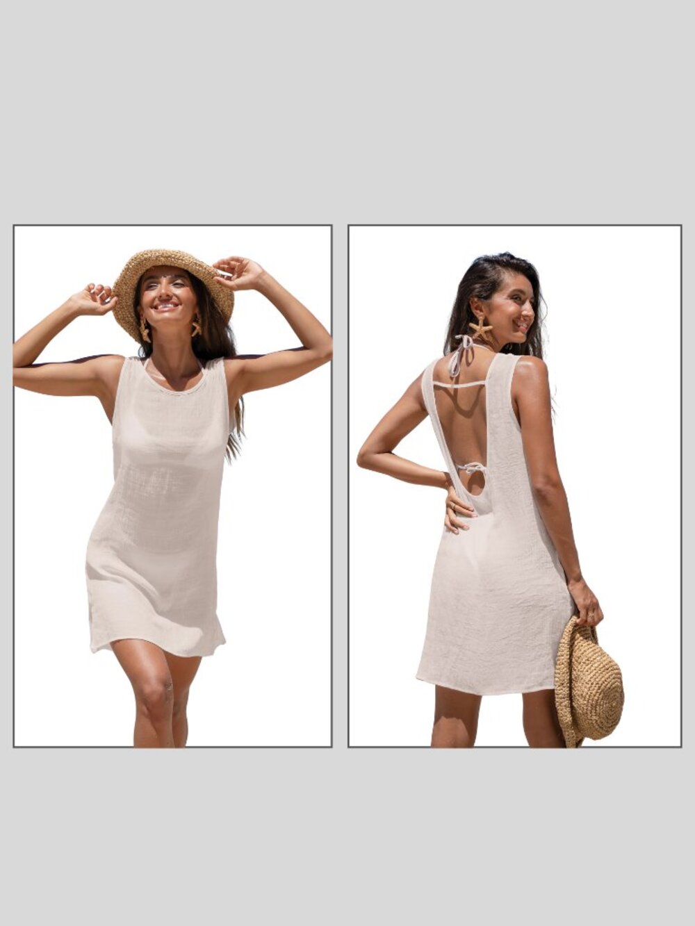 Cupshe Light & Airy Beige Cover-Up Mini Dress Swimwear Medium